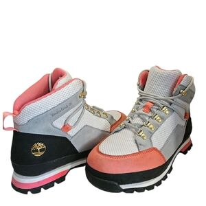 Timberland Gray and Pink Lace Up Boots with Sturdy Rubber Sole